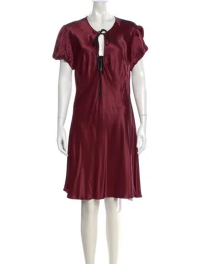 Pre-owned Frame Tie Neck Knee-length Dress In Burgundy