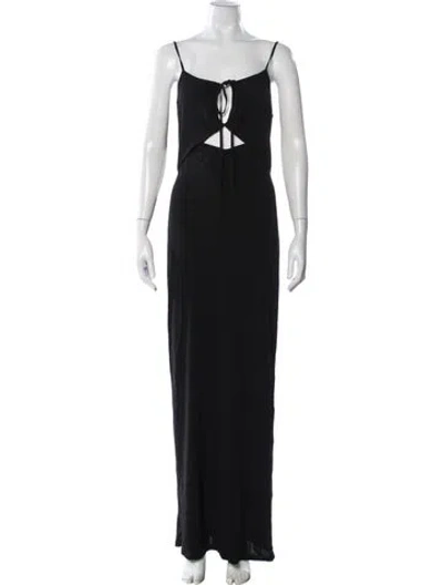 Pre-owned Frame Tie Neck Long Dress In Black