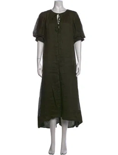 Pre-owned Frame Tie Neck Long Dress In Green