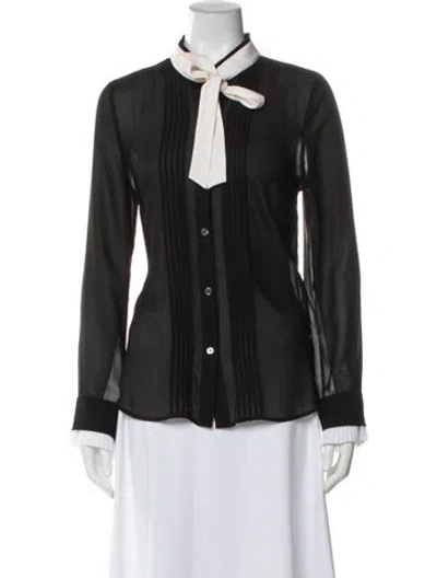 Pre-owned Frame Tie Neck Long Sleeve Blouse In Black