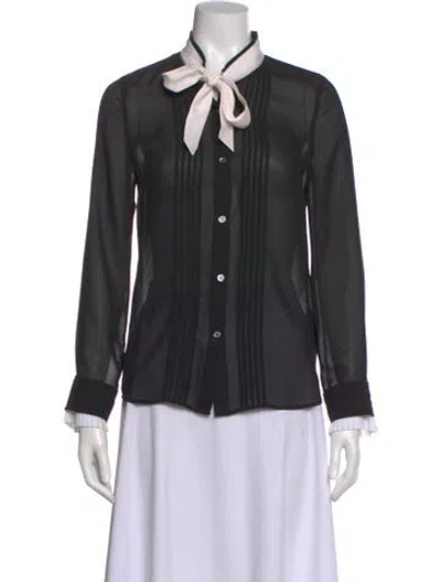 Pre-owned Frame Tie Neck Long Sleeve Blouse In Black