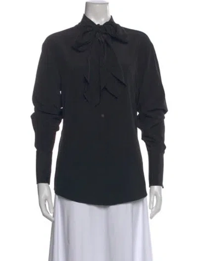 Pre-owned Frame Tie Neck Long Sleeve Blouse In Black