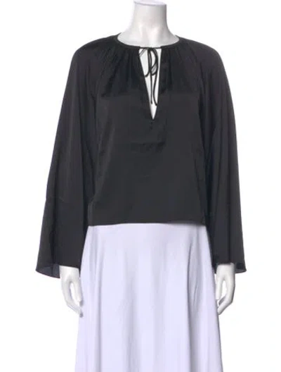 Pre-owned Frame Tie Neck Long Sleeve Blouse In Black
