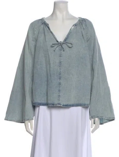 Pre-owned Frame Tie Neck Long Sleeve Blouse In Blue
