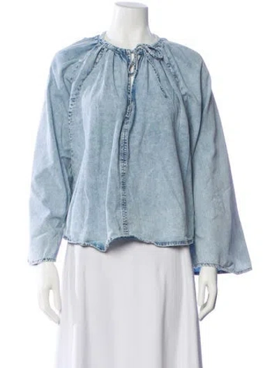 Pre-owned Frame Tie Neck Long Sleeve Blouse In Blue