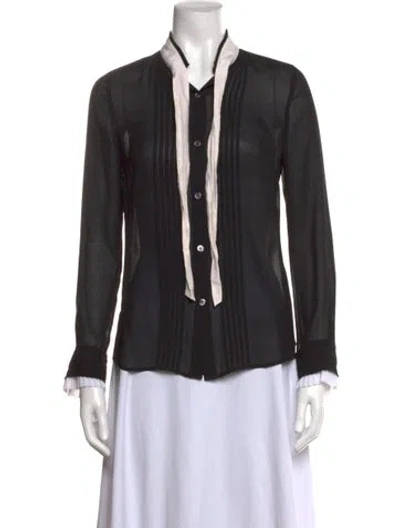 Pre-owned Frame Tie Neck Long Sleeve Blouse In Blue