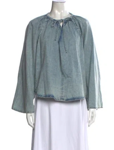 Pre-owned Frame Tie Neck Long Sleeve Blouse In Blue