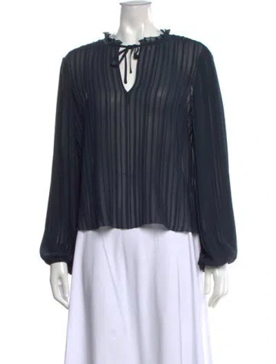 Pre-owned Frame Tie Neck Long Sleeve Blouse In Blue