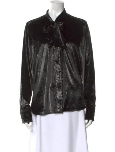 Pre-owned Frame Tie Neck Long Sleeve Blouse In Gold