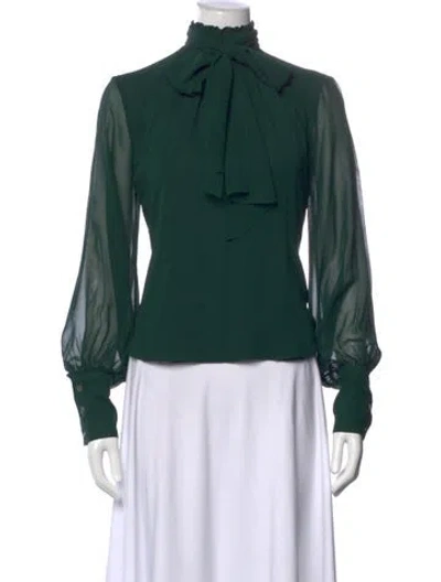 Pre-owned Frame Tie Neck Long Sleeve Blouse In Green