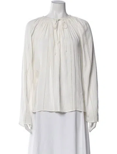 Pre-owned Frame Tie Neck Long Sleeve Blouse In Neutral