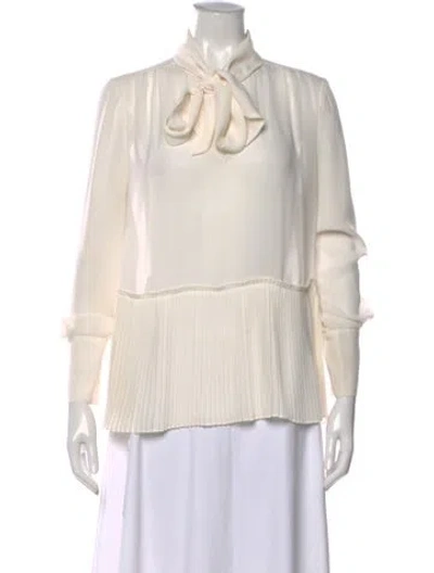 Pre-owned Frame Tie Neck Long Sleeve Blouse In Neutral