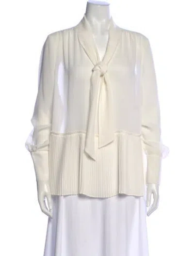 Pre-owned Frame Tie Neck Long Sleeve Blouse In Neutrals