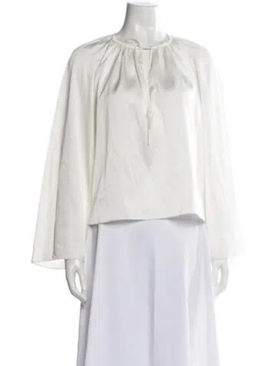Pre-owned Frame Tie Neck Long Sleeve Blouse In Neutrals