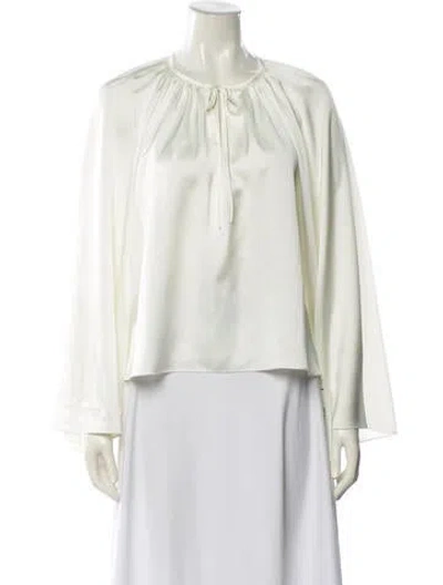 Pre-owned Frame Tie Neck Long Sleeve Blouse In White