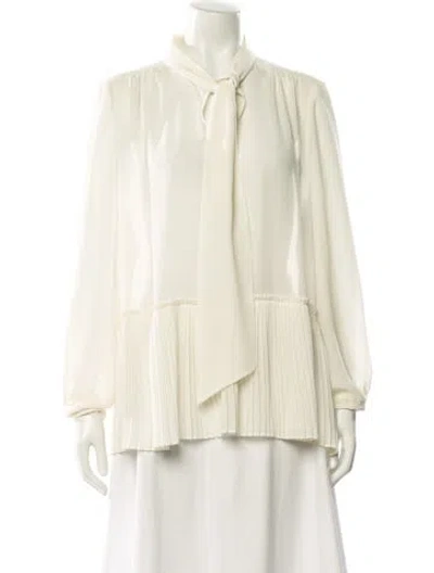 Pre-owned Frame Tie Neck Long Sleeve Blouse In White
