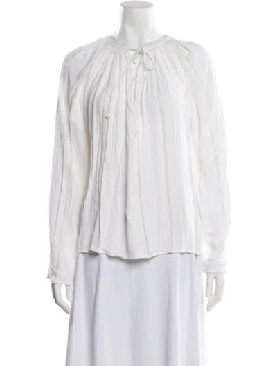 Pre-owned Frame Tie Neck Long Sleeve Blouse In White