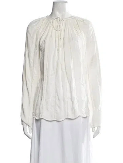 Pre-owned Frame Tie Neck Long Sleeve Blouse In White