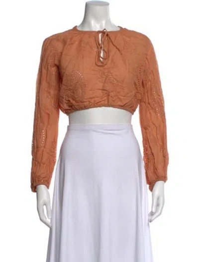 Pre-owned Frame Tie Neck Long Sleeve Crop Top In Orange