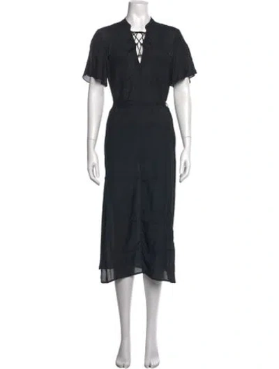 Pre-owned Frame Tie Neck Midi Length Dress In Black