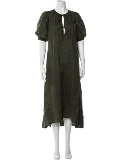 Pre-owned Frame Tie Neck Midi Length Dress In Green