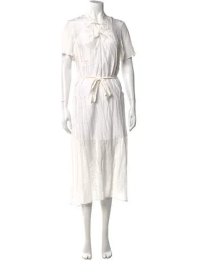 Pre-owned Frame Tie Neck Midi Length Dress In White