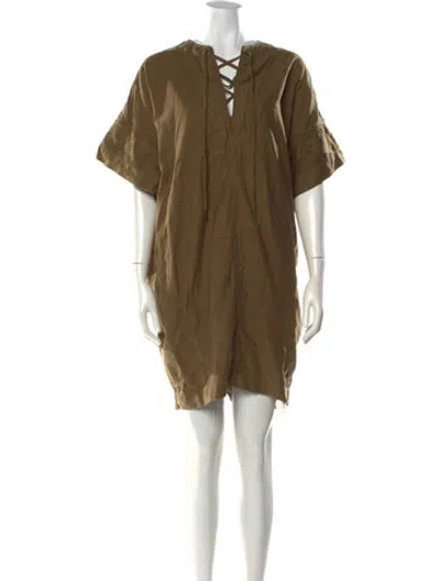 Pre-owned Frame Tie Neck Mini Dress In Green