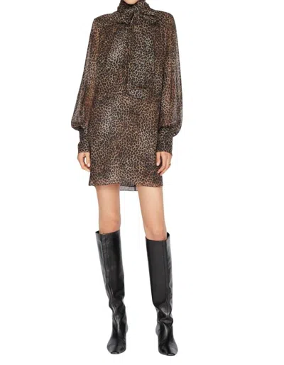 Frame Tie Neck Mini Dress In Leopard Multi