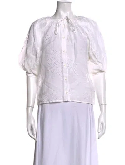 Pre-owned Frame Tie Neck Short Sleeve Blouse In Neutral