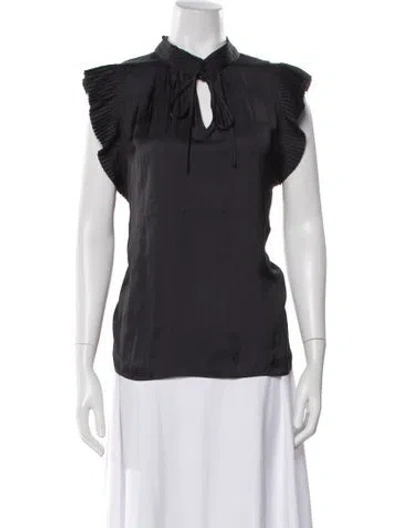 Pre-owned Frame Tie Neck Short Sleeve Blouse W/ Tags In Gray