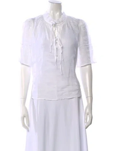 Pre-owned Frame Tie Neck Short Sleeve Blouse W/ Tags In White