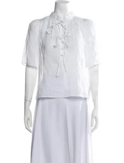 Pre-owned Frame Tie Neck Short Sleeve Blouse W/ Tags In White