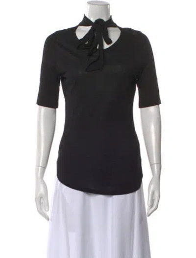 Pre-owned Frame Tie Neck Short Sleeve Top In Black