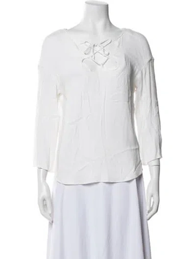 Pre-owned Frame Tie Neck Three-quarter Sleeve Top In White