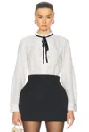 Frame Velvet Tie Ruffle Blouse In Cream In Cream