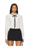 Frame Velvet Tie Ruffle Blouse In Cream In Cream