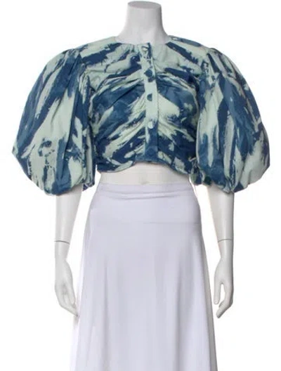 Pre-owned Frame Tie-dye Print Crew Neck Crop Top In Blue