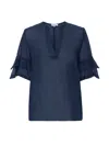 FRAME TIERED RUFFLE BLOUSE IN NAVY