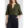 Frame Tiered Short-sleeve Satin Blouse In Willow Green