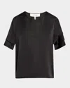 Frame Tiered Short-sleeve Satin Blouse In Black