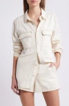 Frame Trapunto Oversize Cotton Blend Denim Button-up Shirt In White