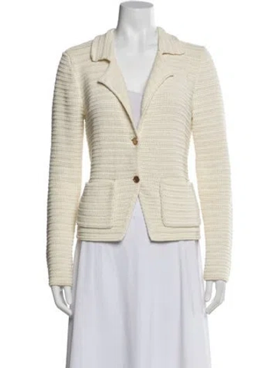 Pre-owned Frame Tweed Pattern Blazer In White