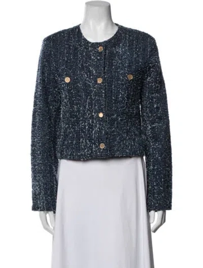 Pre-owned Frame Tweed Pattern Jacket In Blue