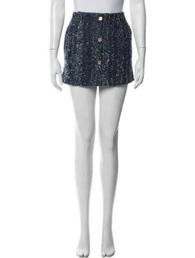 Pre-owned Frame Tweed Pattern Mini Skirt In Blue/white