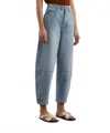 Frame Twisted High-rise Barrel Jeans In Never In Blue
