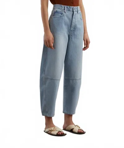 Frame Twisted High-rise Barrel Jeans In Never In Blue