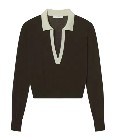 Frame Two-tone Long-sleeved Polo Shirt In Brown