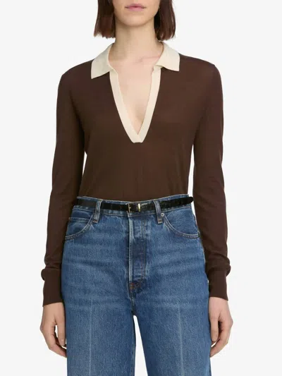Frame Two Toned Polo In Coffee In Brown