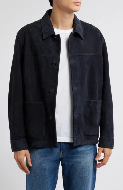 Frame Unlined Suede Chore Coat In Dark Navy