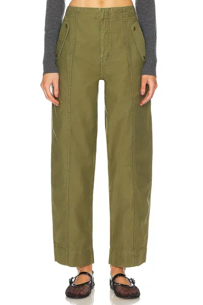 Frame Utility Barrel Washed Pants In Winter Moss In Green